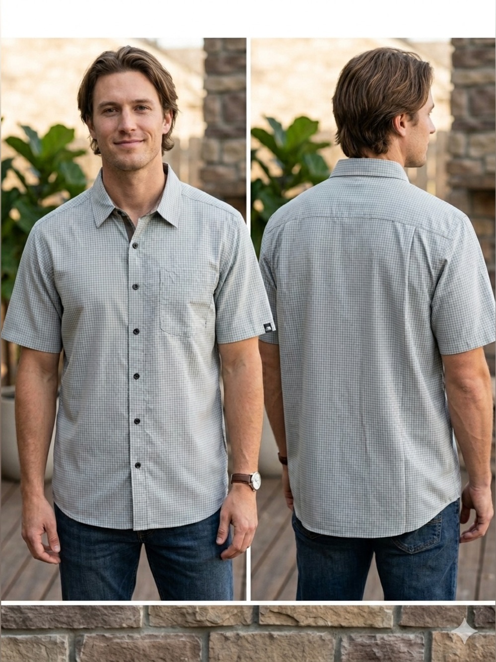 The North Face A5 Series Mens XL Plaid Button Shirt Short Sleeve Cotton Gray